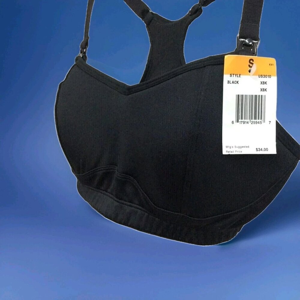 Playtex Women's Nursing Sports Bra Black Stretch Racerback Small     New